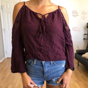 Maroon off the shoulder blouse in good condition